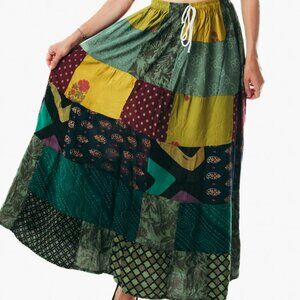 Boho Patchwork Skirt * Long Gypsy Hippie Tiered in 100% Silky Rayon * Maxi Full